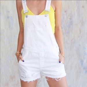 Blank NYC white distressed overall shorts